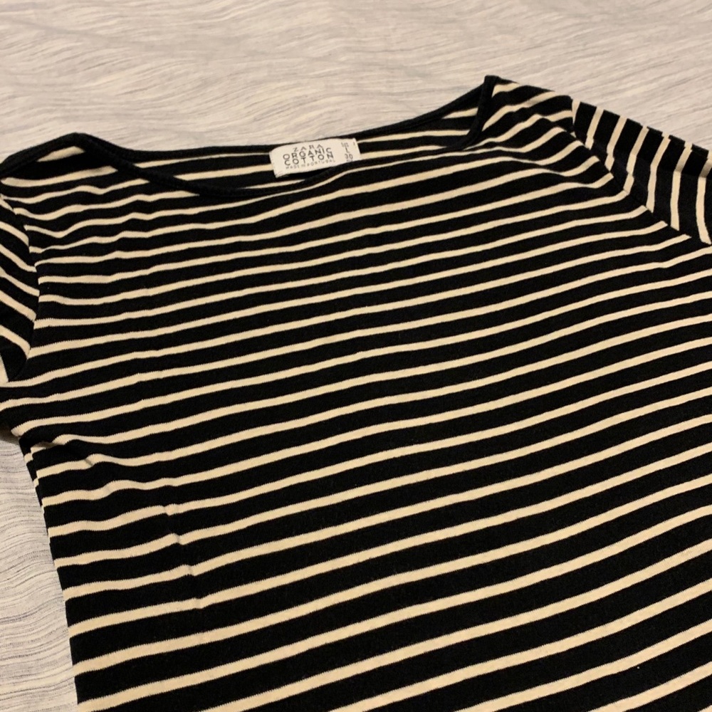 ZARA Black Creme Striped Boatneck T-Shirt Sz Small